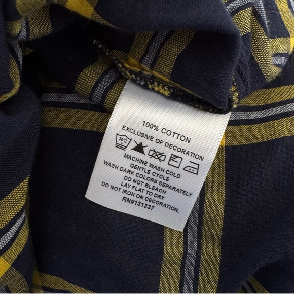U of M Michigan Wolverines Maize Blue Yellow Navy Plaid Collegiate Top Blouse - Picture 7 of 7